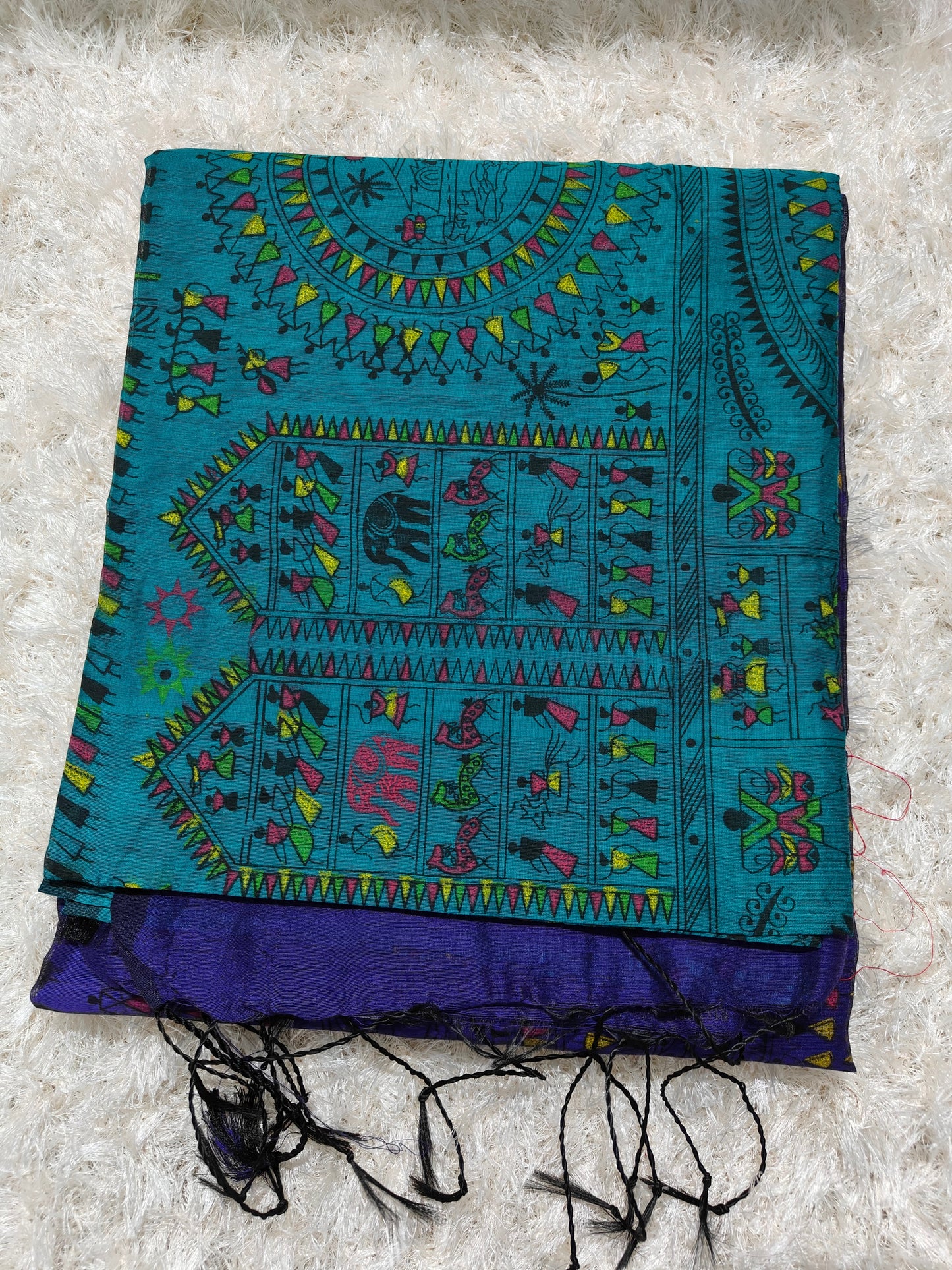 BLUE BANGAL COTTON SILK SAREE WITH MANDALA ART PRINT